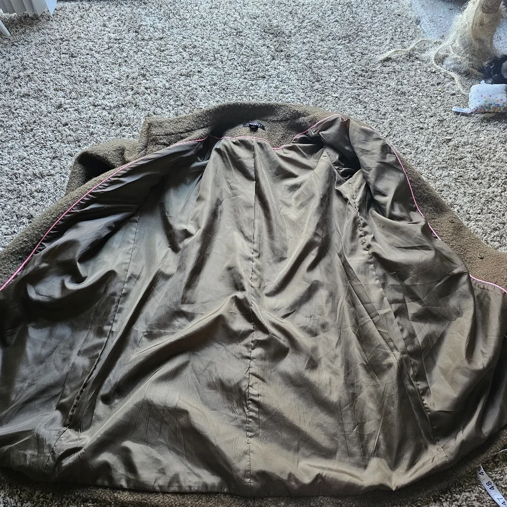 VTG Victorias Secret Mocca Mousse Tan Bouclé Midi Coat Button Y2K Size 12-14‎